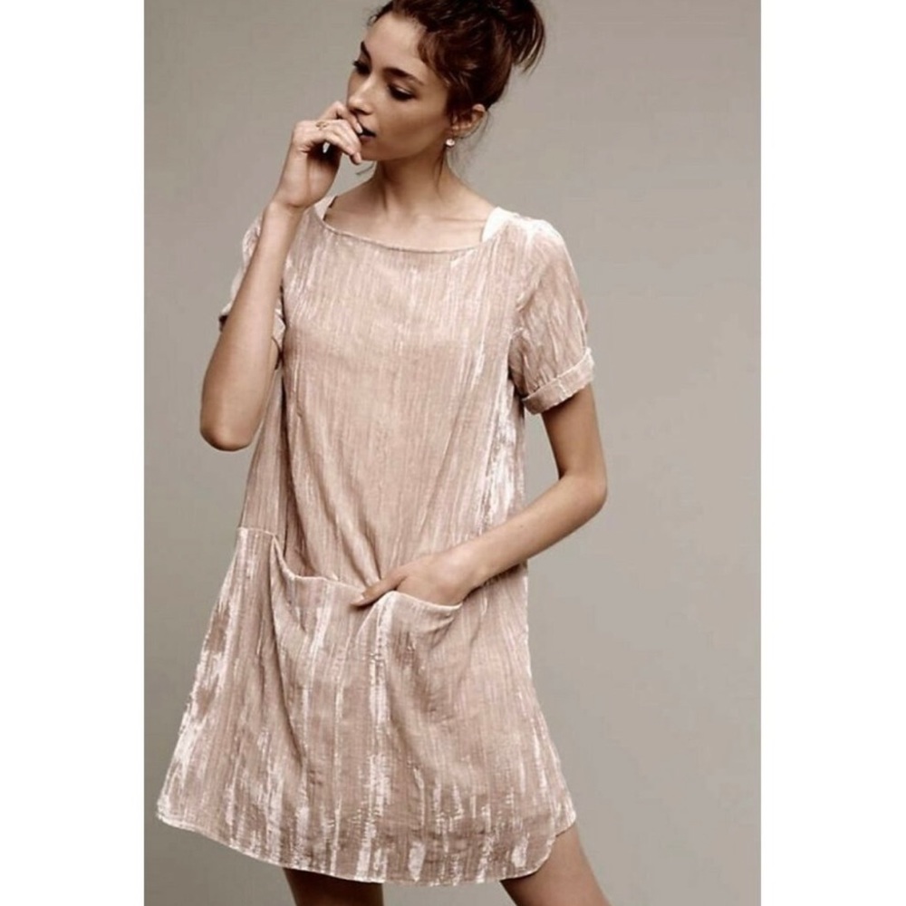 Anthropologie floreat crushed velvet champagne tunic dress